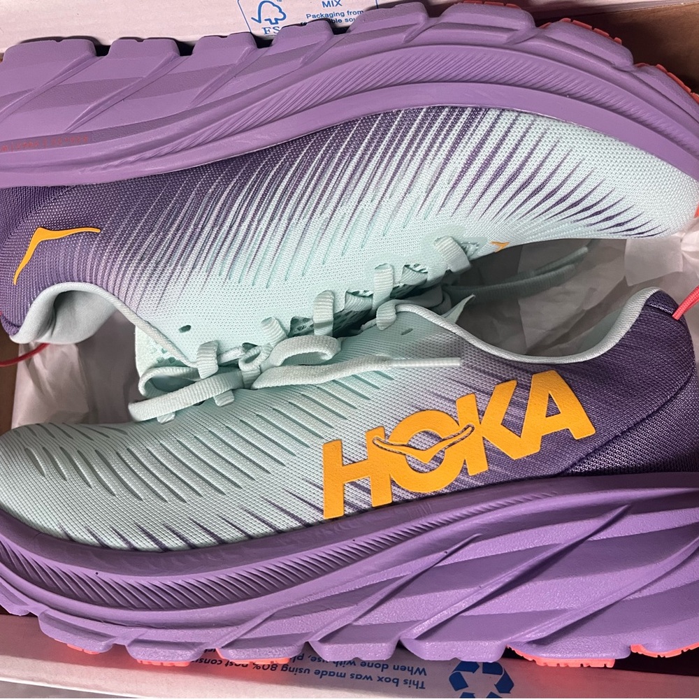 HOKA Women's Mint Green & Purple Running Shoes with Yellow Logo